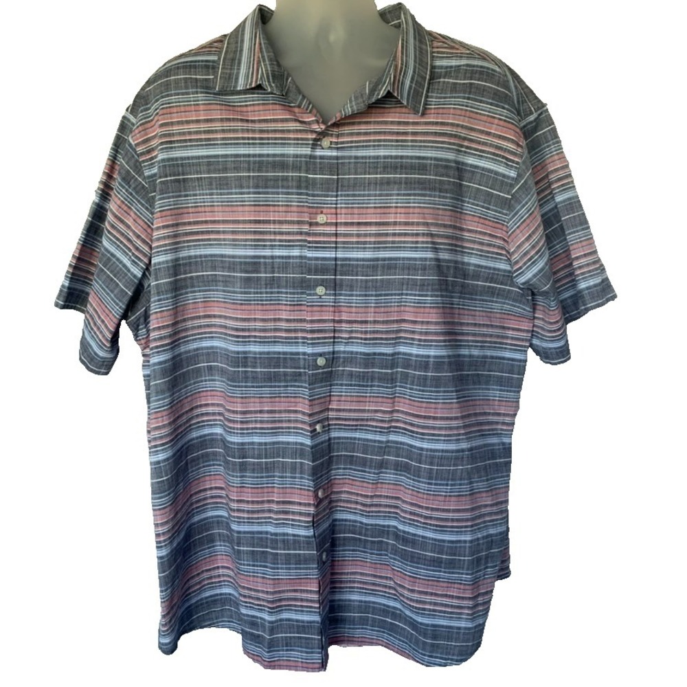 True Nation Mens‎ Short Sleeve Striped Button Up Shirt 100% Cotton